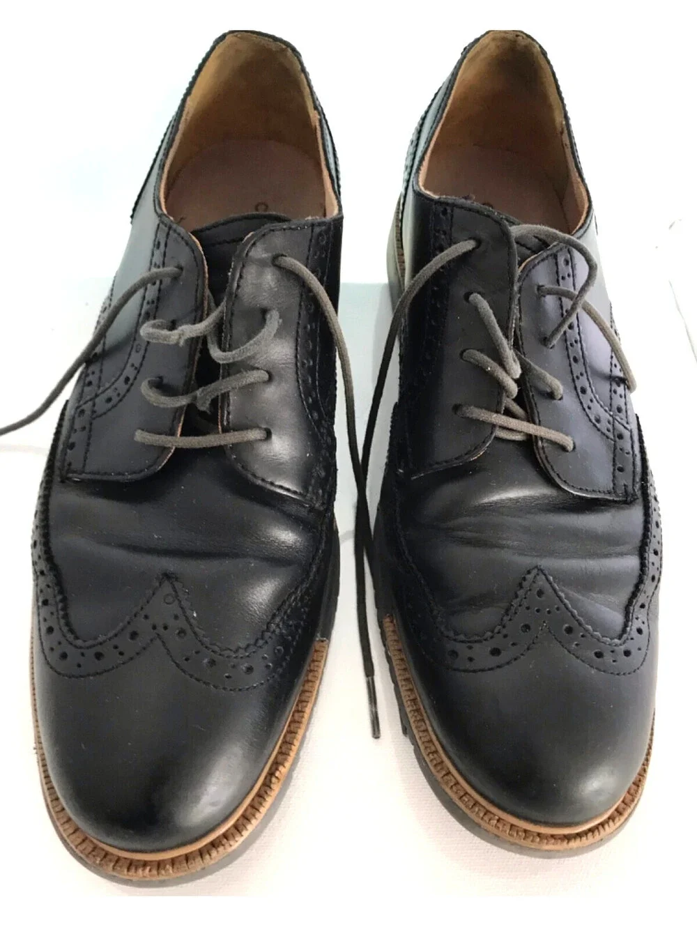 COLE HAAN Grand OS Mens Size 9.5 M Black Leather Wingtip Oxford Dress Shoes